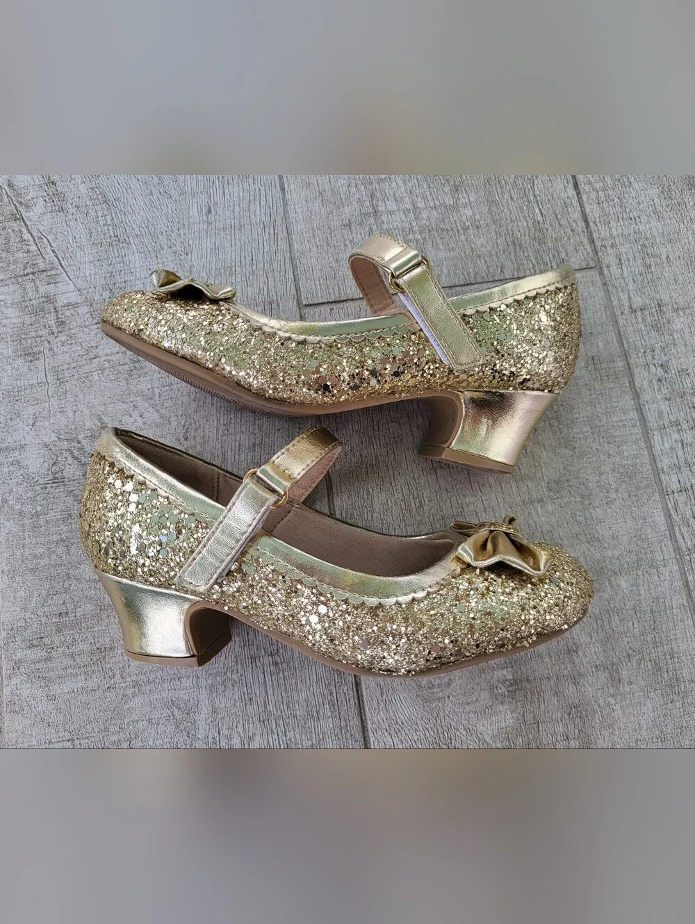 Girls' Gold Glitter Mary Jane Shoes with Bow Size 12.5
